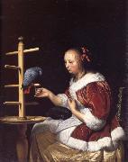 MIERIS, Frans van, the Elder A Woman in a Red Jacket Feeding a Parrot china oil painting reproduction